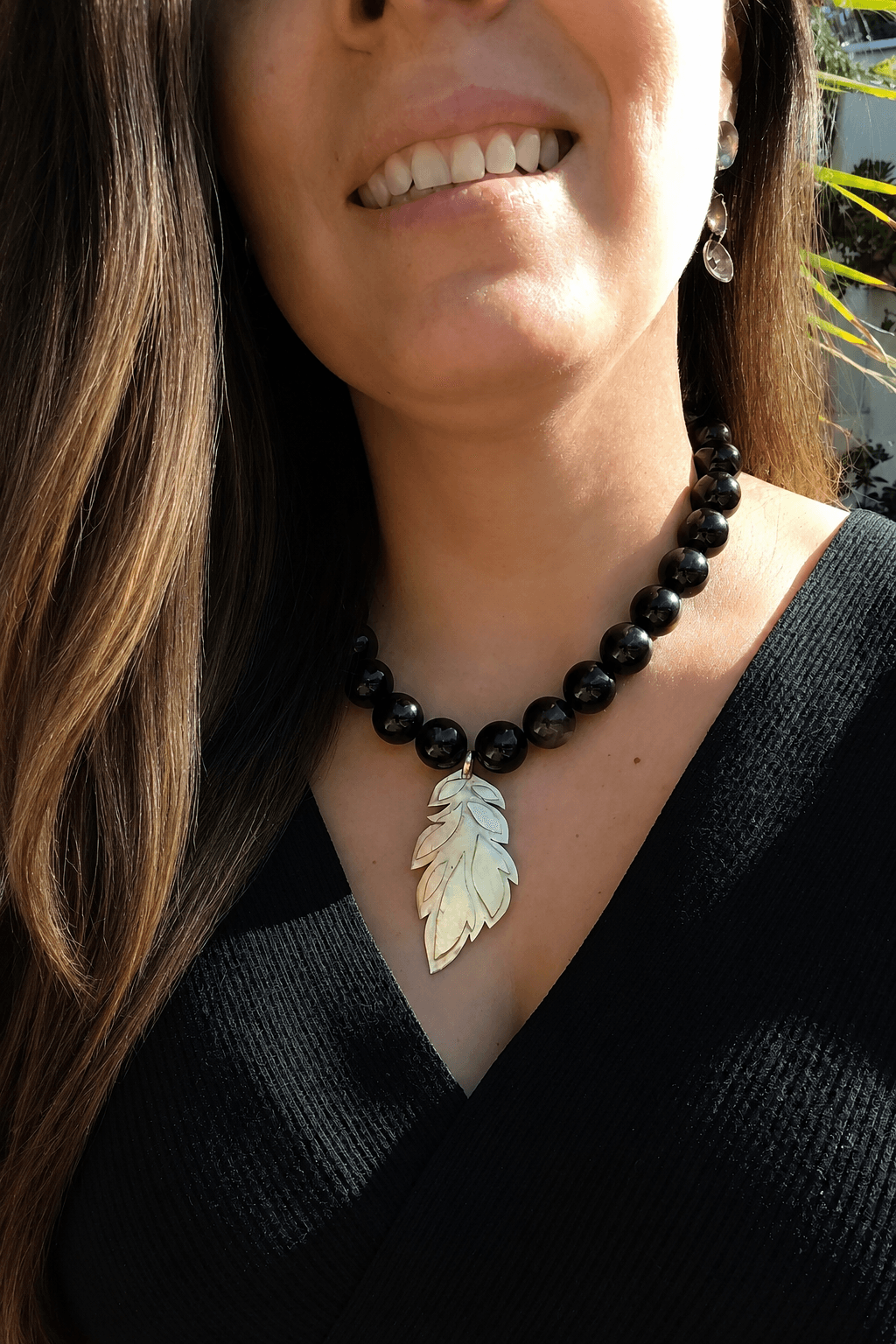 Collar Obsidiana Hoja