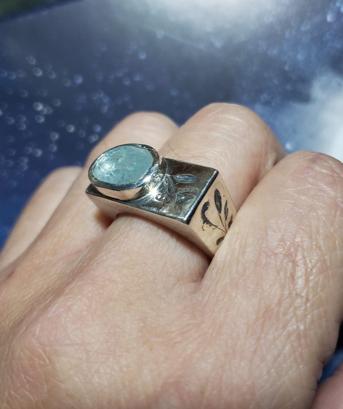 Anillo Agua Marina Ovalada vista 2