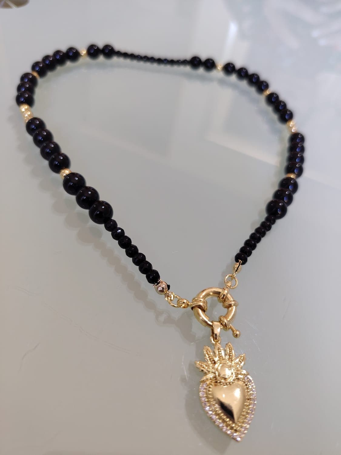 Collar Corazón Cuarzo Negro