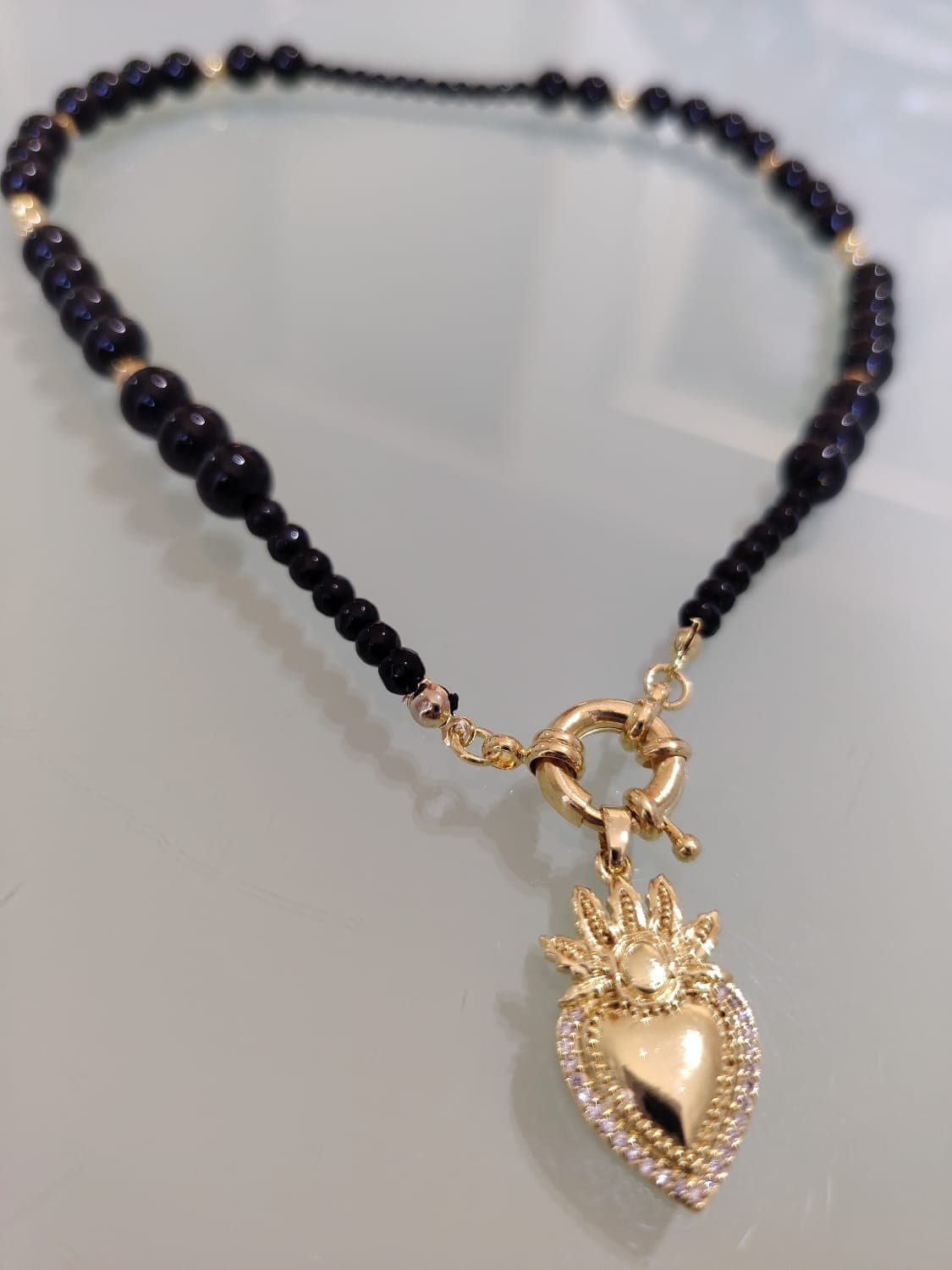 Collar Corazón Cuarzo Negro vista 2